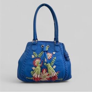 Isabella Fiore Embroidery With Flower and tassel Shoulder Bag